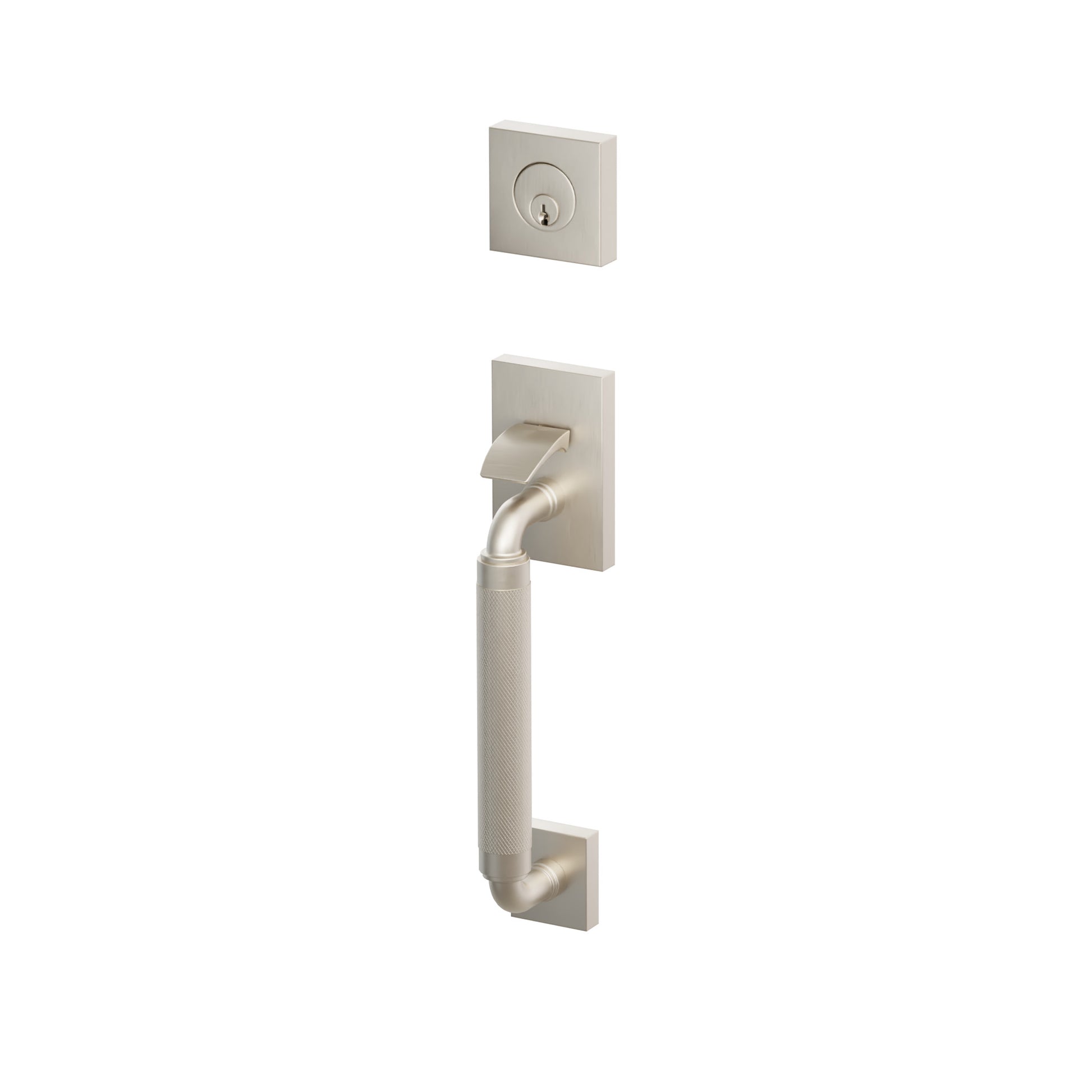 Emtek SELECT R-Bar Knurled Sectional Entrance Handleset – Satin Nickel