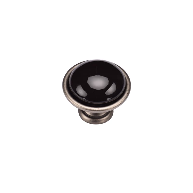 Ashley Norton Dome Black Ceramic Cabinet Knob - 1 5/8" Dia. - Distressed Pewter