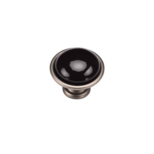 Ashley Norton Dome Black Ceramic Cabinet Knob - 1 5/8" Dia. - Distressed Pewter