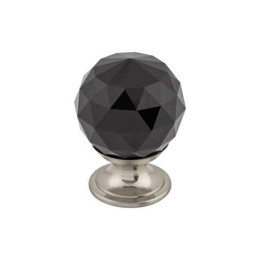 Top Knobs Black Crystal Round Knob - 1 1/8" Dia. - Brushed Satin Nickel