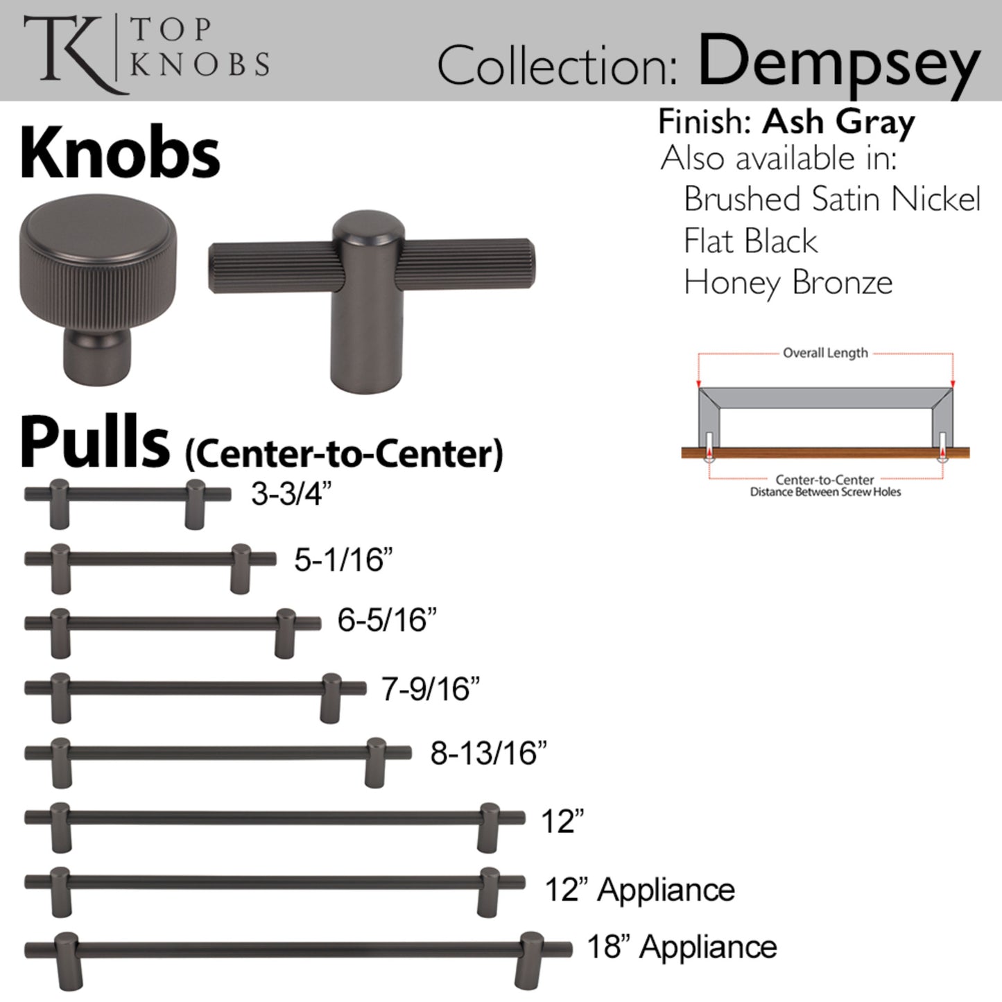 Top Knobs Dempsey Length Bar Knob