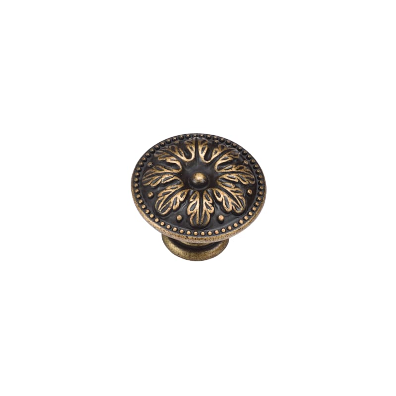 Ashley Norton Floral Round Cabinet Knob - 1 3/8" Dia. - Distressed Brass