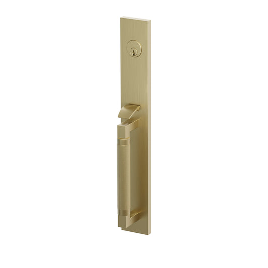Emtek SELECT L-Square Knurled Full Length Mortise Entrance Handleset – Satin Brass