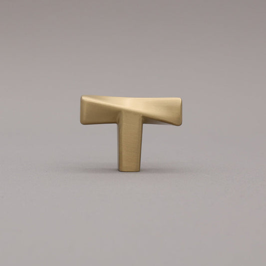 Hapny Twist Cabinet T-Knob - Satin Brass