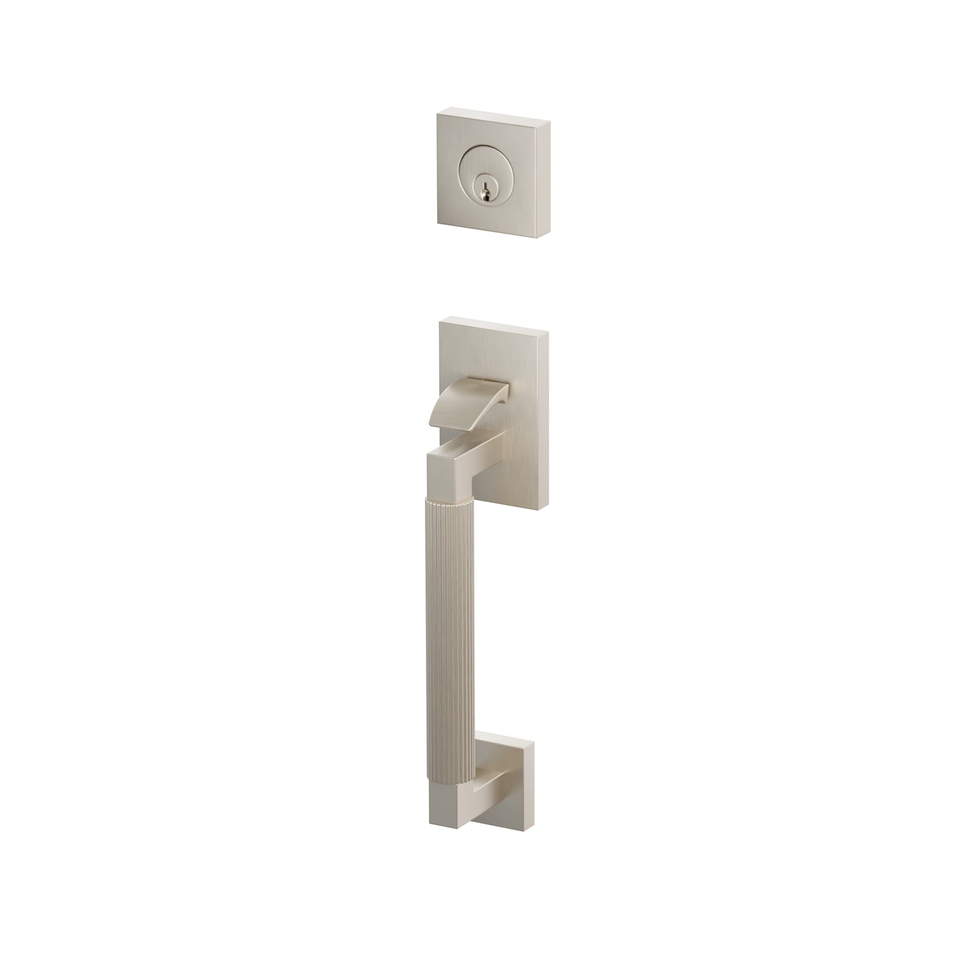 Emtek SELECT L-Square Straight Knurled Sectional Entrance Handleset – Satin Nickel
