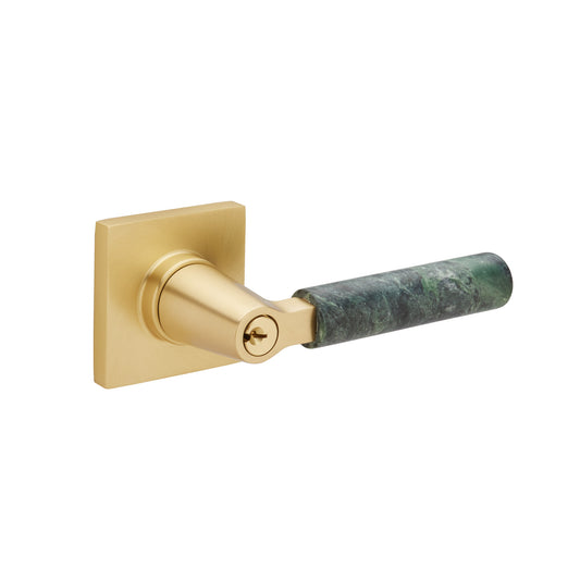SELECT Key In L-Square Green Marble Lever – keyed, satin-brass