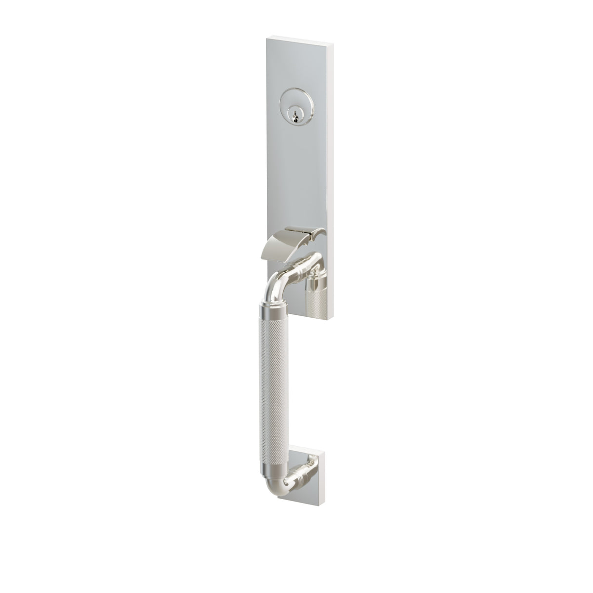 Emtek SELECT R-Bar Knurled Monolithic Entrance Handleset – Polished Nickel