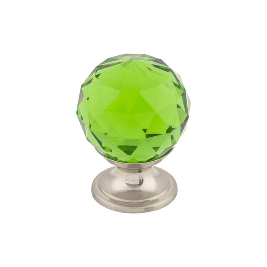 Top Knobs Green Crystal Round Knob - 1 1/8" Dia. - Brushed Satin Nickel