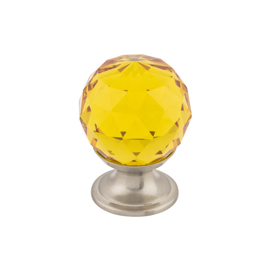 Top Knobs Amber Crystal Round Knob - 1 1/8" Dia. - Brushed Satin Nickel
