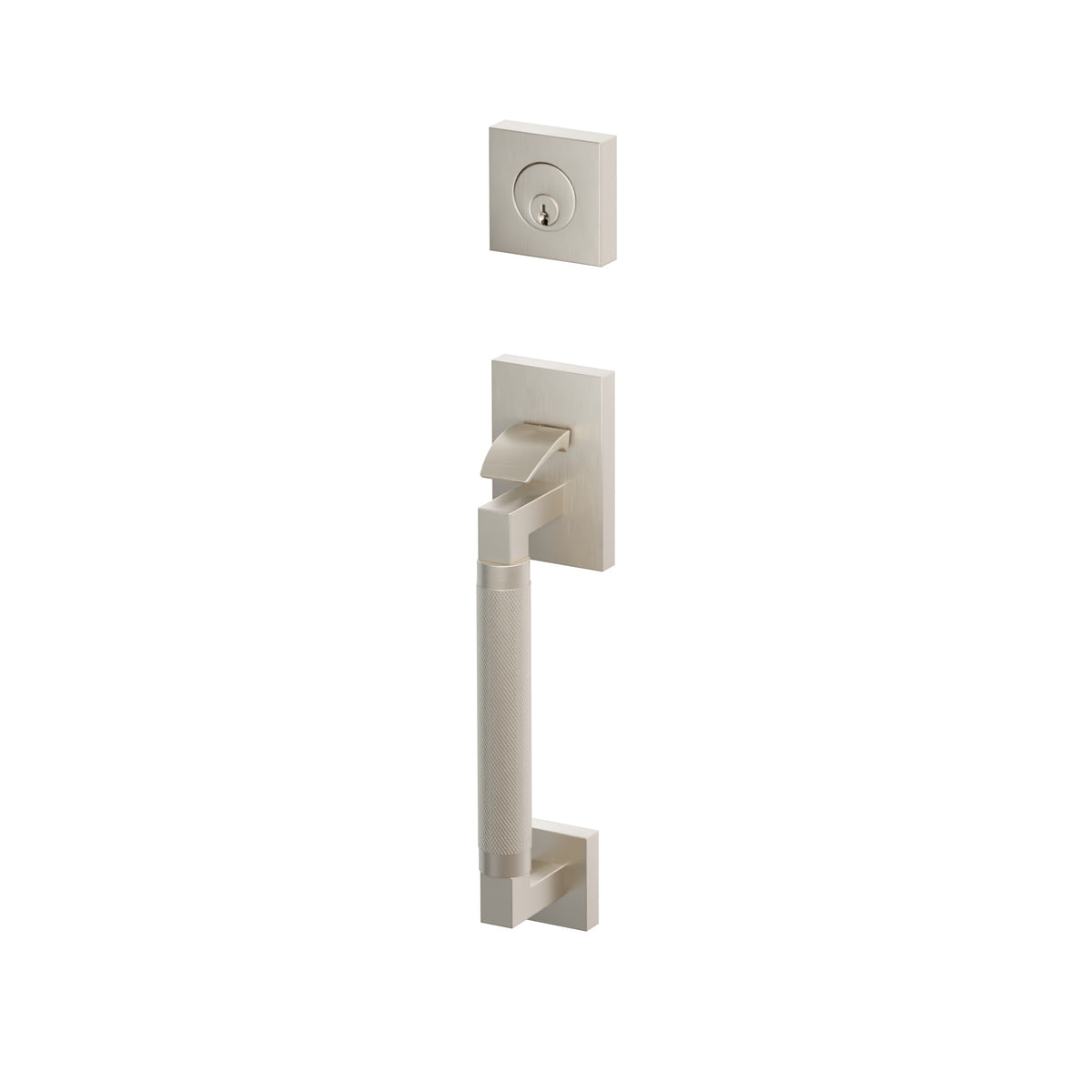 Emtek SELECT L-Square Knurled Sectional Entrance Handleset – Satin Nickel