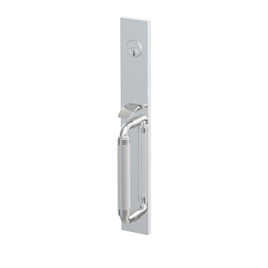 Emtek SELECT R-Bar Knurled Full Length Mortise Entrance Handleset – Polished Chrome
