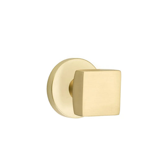 Square Knob Satin Brass
